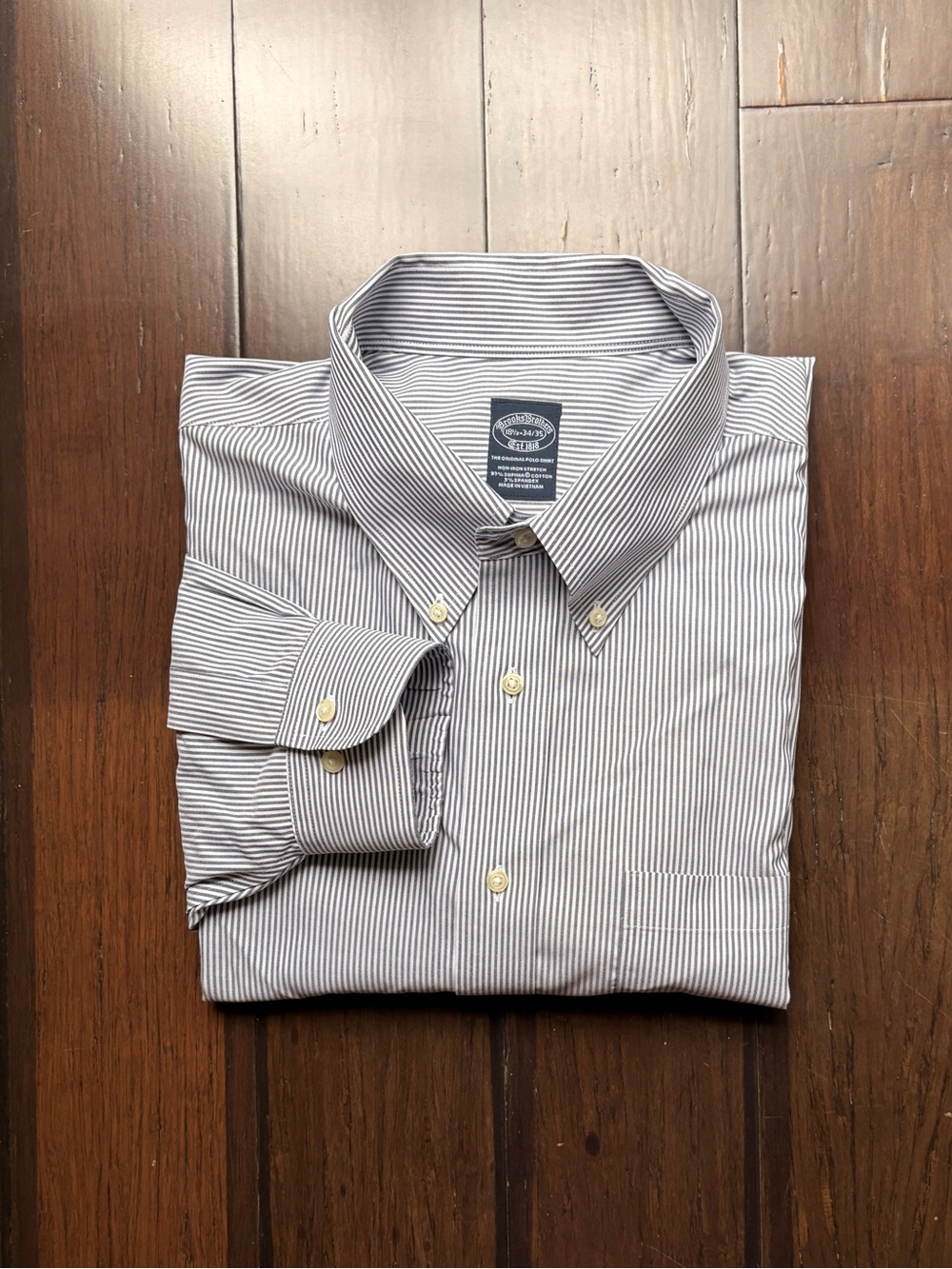 Brooks Brothers Oxford 18.5 34/35 Stretch Supima® Cotton Non-Iron Pinpoint $128